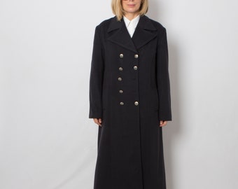 90s Y2K Long Wool Dress Coat Double Breasted Overcoat Style Military Wool Coat Angora Coat Warm Winter Coat Medium Size Gift