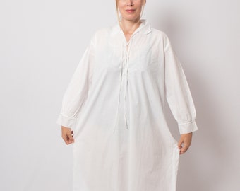 Camisón de algodón blanco vintage para mujer, camisón victoriano con escote de encaje delicado, se adapta a tamaño mediano y grande