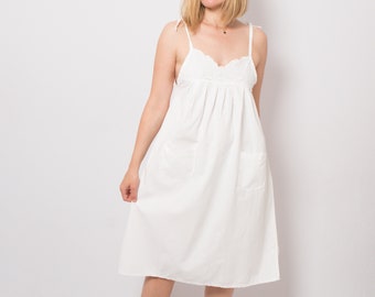 Romantic Cotton Chemise Dress Slip Dress White Negligee with Butterfly Patch White Nightie Small Size Gift