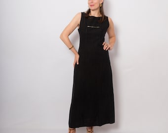 Vintage Long Black Linen Dress Black Tank Dress Black Sundress Cotton Linen Dress can fit Small Medium Size