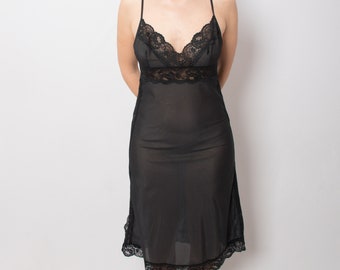 vintage noir Full Slip nuisette noire sous-vêtement robe lingerie rétro taille moyenne