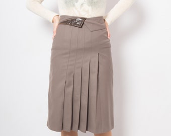 Vintage Pleated Wool Skirt Teacher Skirt Knife Pleat Skirt Taupe Skirt Small Size W 26 Gift for Girlfriend