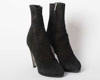 Vintage SERGIO ROSSI Black Suede Leather Ankle Boots High Heel Ankle Boots EU 38 1/2 Pre owned Made in Italy Gift