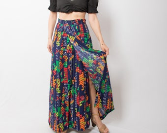 Vintage Multi Print Maxi Wrap Skirt Wrap Around Skirt can fit M, L Size