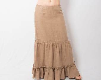 90s Long Linen Skirt Tiered Maxi Skirt Long Peasant Skirt Cottagecore Milkmaid Skirt Style Medium Size W 32