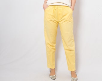 Vintage Lemon Yellow Pants Elastic Waist Pants Summer Yacht Travel Style Medium Size