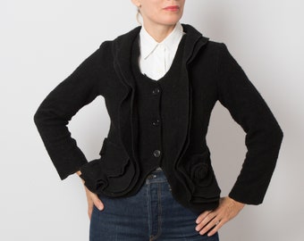 Vintage Filzjacke Blazer Wolle Schwarz Crop Jacke Filzjacke Kleine Größe Zeitloses Geschenk für Freundin Frau Dame Tochter