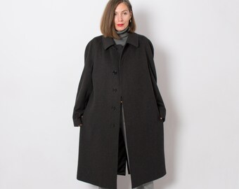 Vintage Jones New York Sz Medium Full Length Khaki Wool Trench Coat Extra Lining