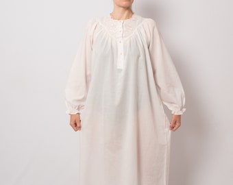 Vintage Nightgown Cotton Nightgown Women Embroidered Floral Victorian inspired Grandma Gift from Grandkids will fit L, XL Size