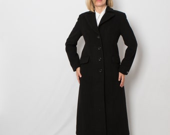 Luxury Black Cashmere Coat Long Black Wool Coat Pockets Warm Winter Overcoat Casual Classy Medium Size Gift for Lady Girlfriend