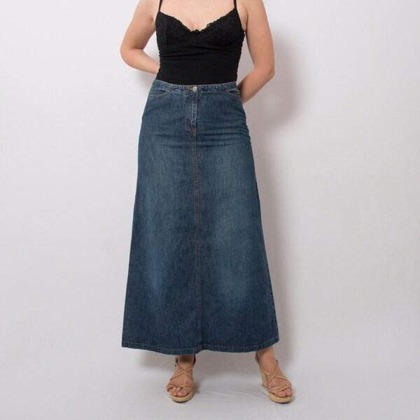 Long Denim Skirt - Etsy