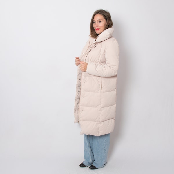 JOOP Jeans Pastel Pink Long Goose Down Coat Puffer Coat Down Parka Small Size Gift for Girlfriend