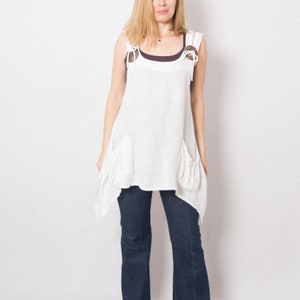 Assymetrical White Linen Tunic Top with Pockets Linen Pinafore Top Large Size Gift for Girlfriend image 1