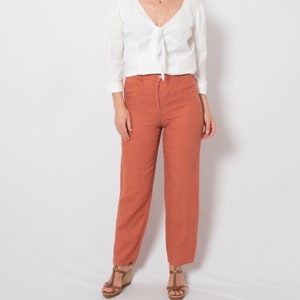 Vintage TERRACOTTA Casual Linen Pants Linen Trousers Women Medium Size W 28 Gift for Girlfriend Daughter image 1