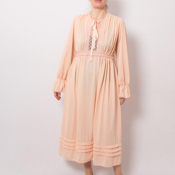Vintage 70s Nylon Nightgown Babydoll Nightgown Negligee Peach Large Size Gift