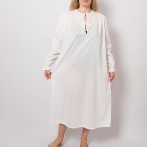 Romantic Victorian Nightdress Women Long Sleeve White Cotton Nightgown Embroidered Flowers Sleepwear Large Size