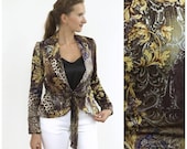 Vintage 80s 90s Silk Evening Jacket Peplum Baroque Leopard Print Satin Jacket Versace Inspired Medium Size Tie Closure