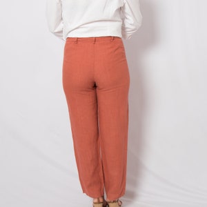 Vintage TERRACOTTA Casual Linen Pants Linen Trousers Women Medium Size W 28 Gift for Girlfriend Daughter image 5
