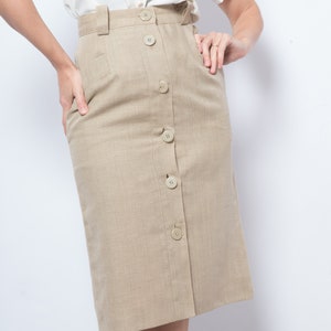 Vintage Brown Linen Button Skirt Button front Skirt Small Size Waist 26 inches image 2