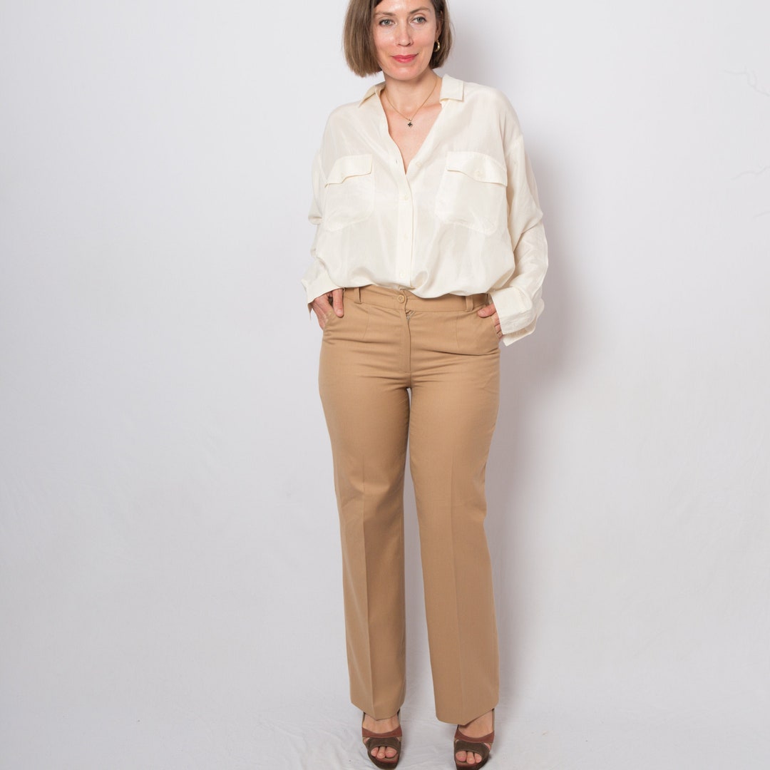 Vintage Brown Wool Pants Women Casual Wool Trousers Elegant Warm Winter