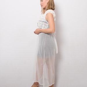 RETRO Babydoll Nightgown Transparent Nylon Negligee Long White See Through Nylon Nightgown Style Edwardian Nightgown Large Size image 5
