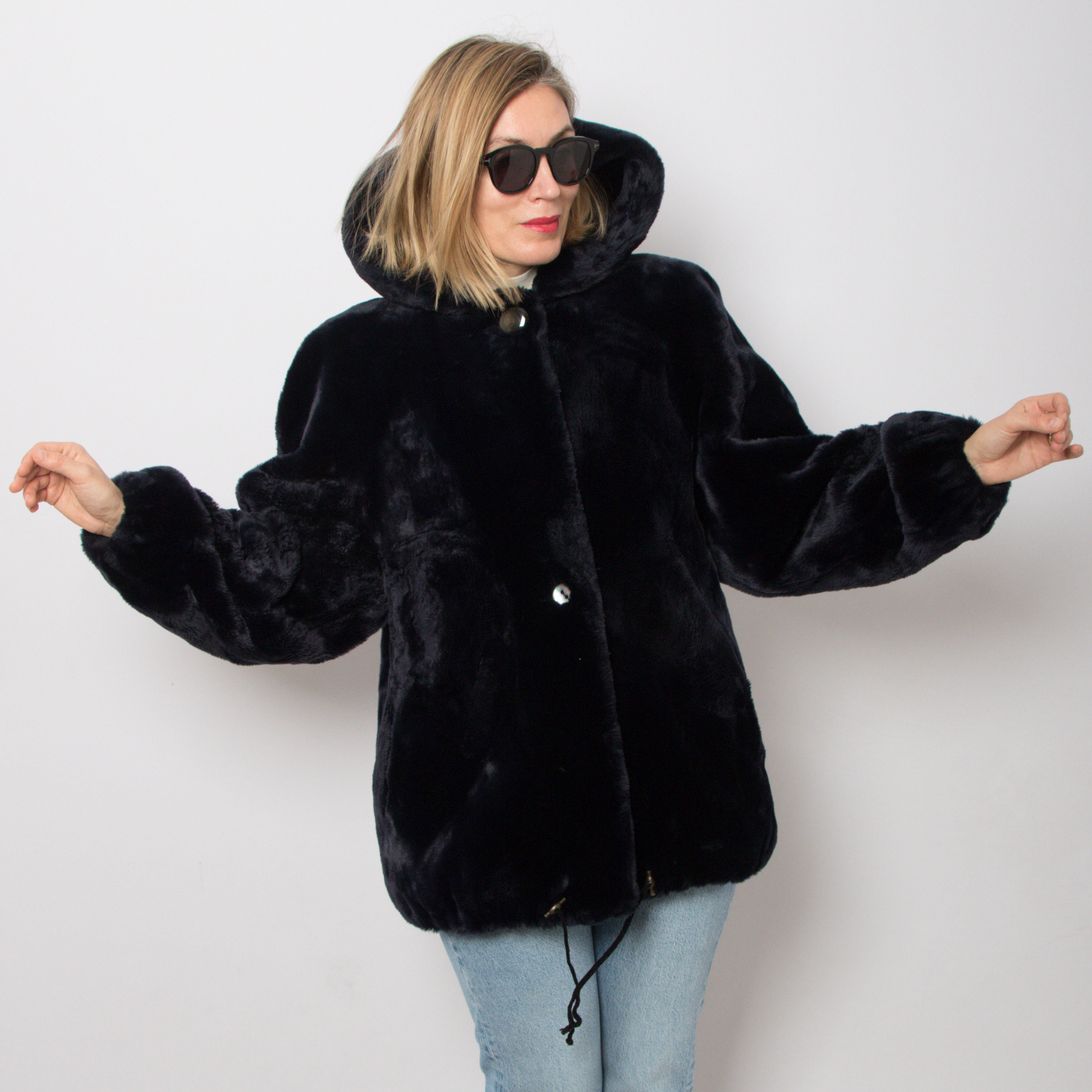 Hooded Faux Fur Coat Etsy Canada