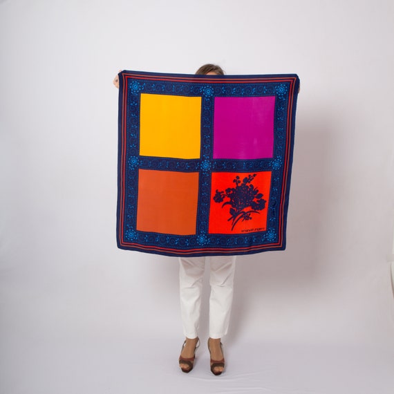 Geometric Mod Scarf Vintage Head Scarf French Silk