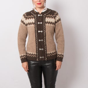 Vintage Brown Wool Cardigan Textured Cardigan Fuzzy Cardigan Fair Isle Cardigan Made in Norway will fit S, M image 2