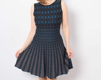 Luisa Spagnoli Pleated Mini Dress Sleeveless Optical Illusion Print Small Size Gift