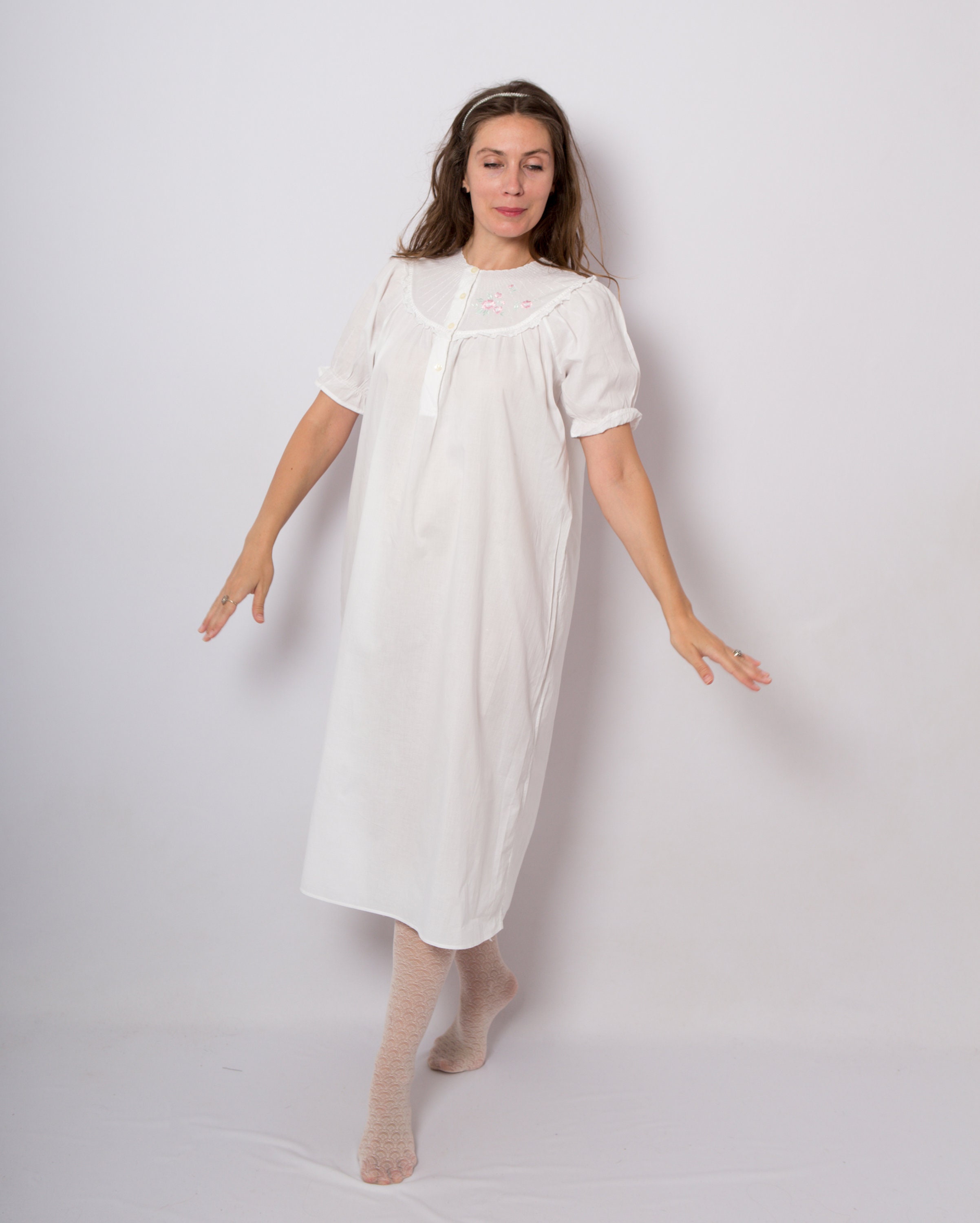 Embroidered White Cotton Nightgown Romantic Long Nightie Etsy