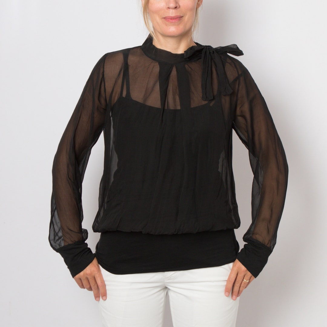 Sheer Tie Blouse Black main image 1