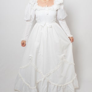 1980s White Puff Sleeve Wedding Dress Princess Wedding Dress inspired Victorian Edwardian Wedding dress Medium Size image 2