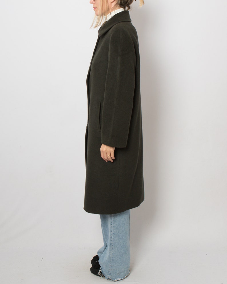Long manteau en laine vert LUX Caban en laine pardessus simple boutonnage cadeau de taille moyenne pour petite amie femme soeur image 3