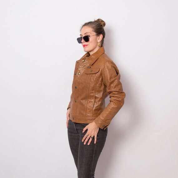 Cognac Brown Cropped Leather Jacket Vintage Leathe