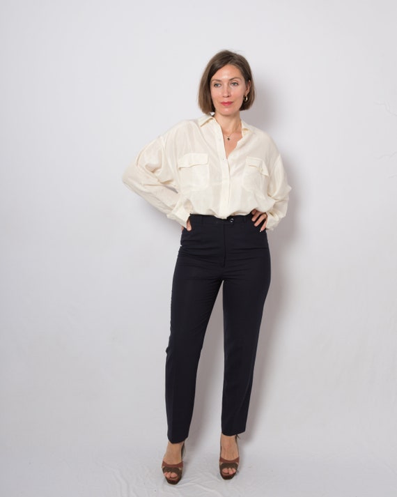 Blue Wool Skinny Pants Cigarette Pants 