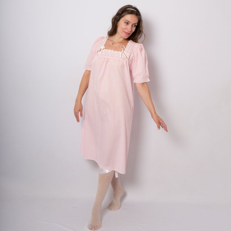 Vintage Pink Granny Nightgown Nightie 70s Midi Long Negligee Etsy