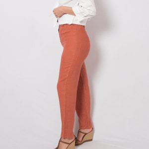 Vintage TERRACOTTA Casual Linen Pants Linen Trousers Women Medium Size W 28 Gift for Girlfriend Daughter image 3