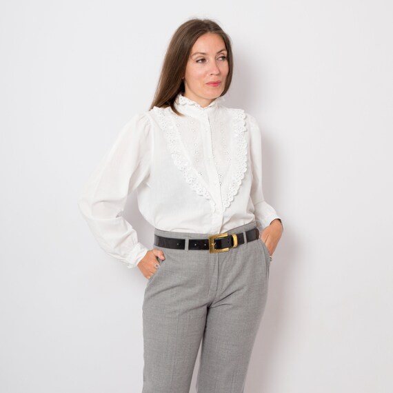 White Victorian Blouse Bishop Sleeve Eyelet White