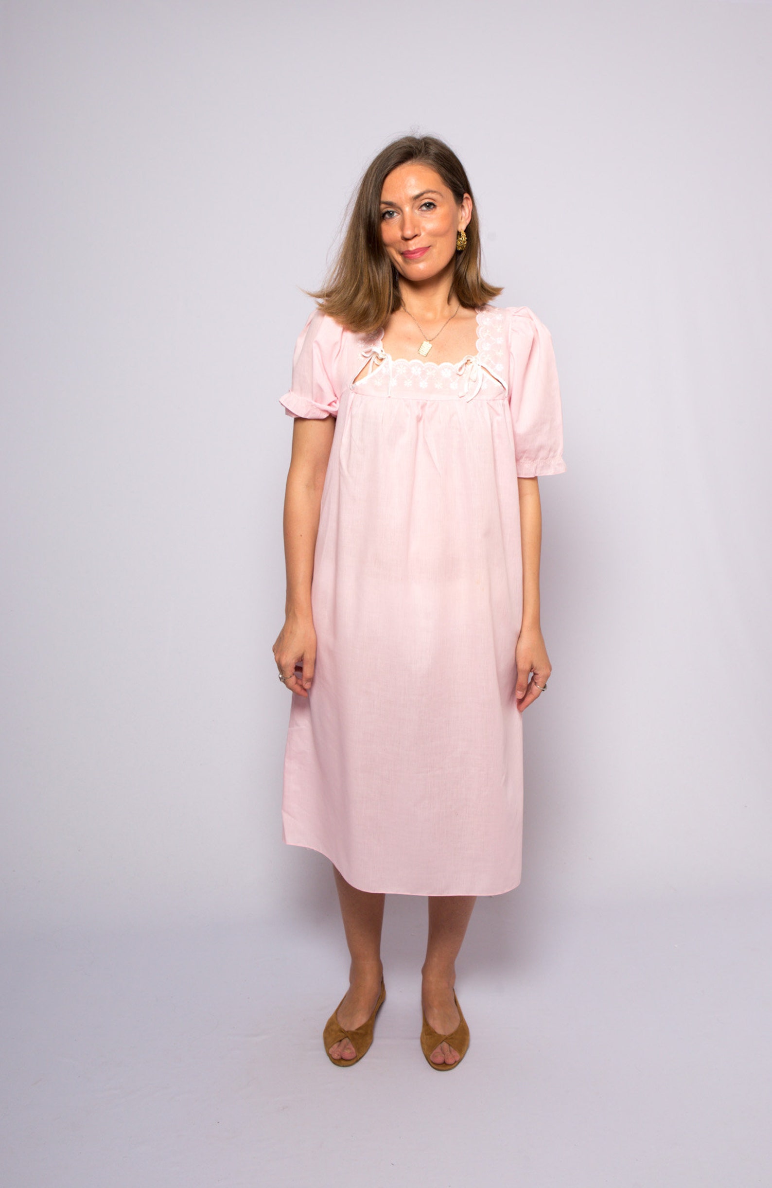 Vintage Pink Granny Nightgown Nightie 70s Midi Long Negligee | Etsy