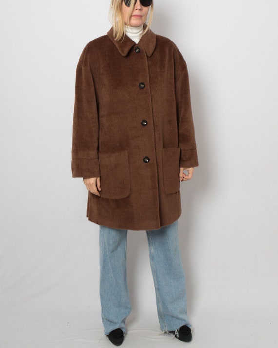 LUX BASLER Brown Baby Llama Coat Oversized Wool C… - image 1