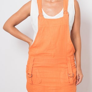 BOLD Orange Linen Overall Dress Linen Jumpsuit Dungaree Dress Small Size image 2