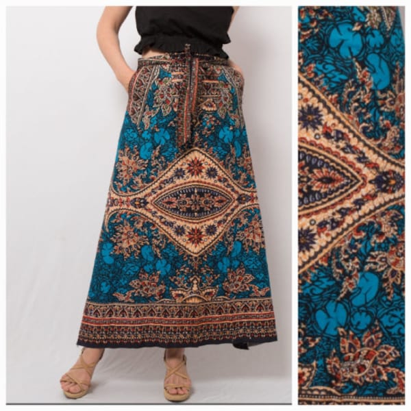 90s Wrap Around Skirt Wrap Skirt Long Boho Hippie Indian Wrap Skirt Festival Summer XS, S, M Size