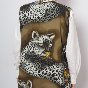 Vintage Ladies Long Vest Puma Print Leopard Vest Long Sleeveless Jacket Womens Long Vest can fit M L Size Gift image 6