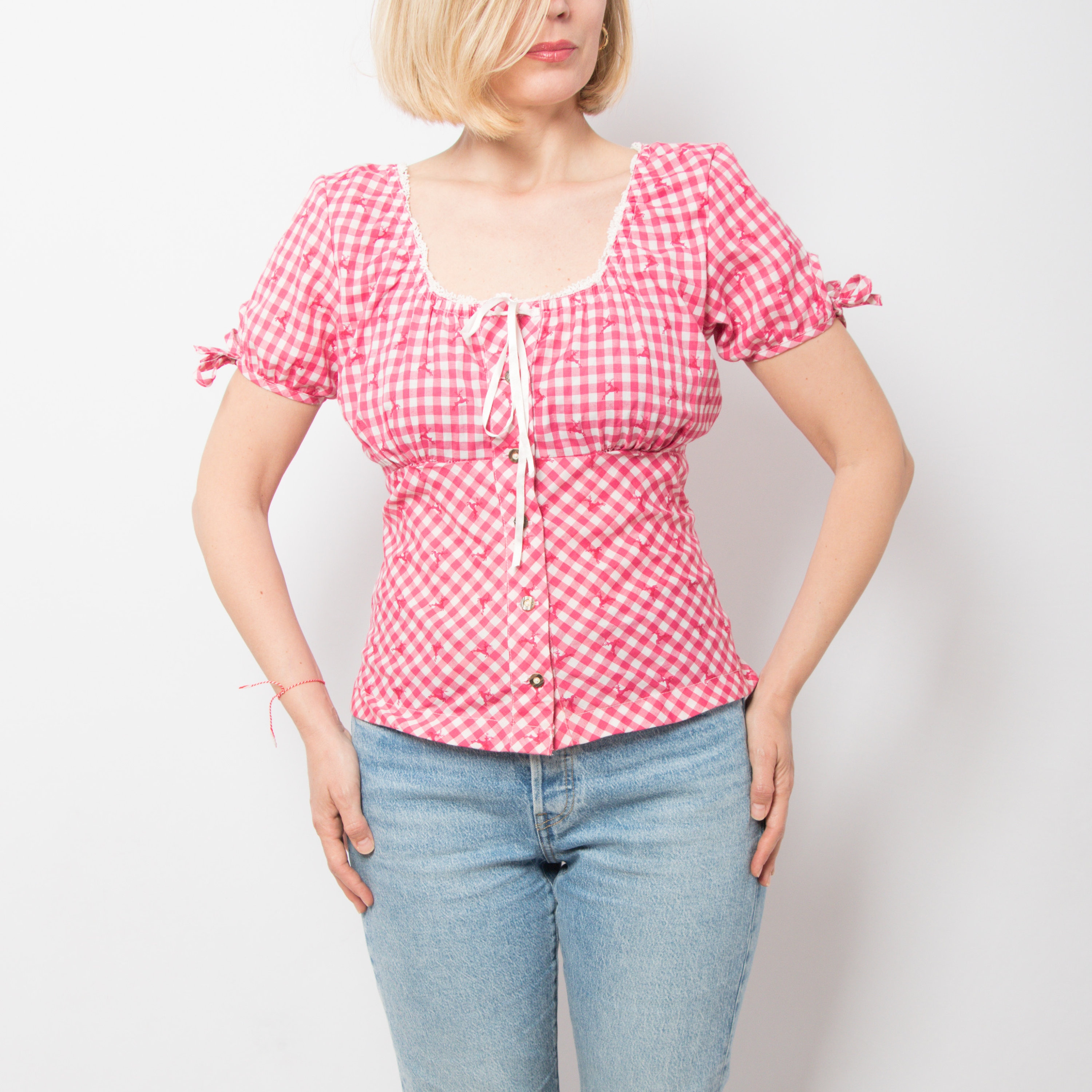 Pink peasant top sale