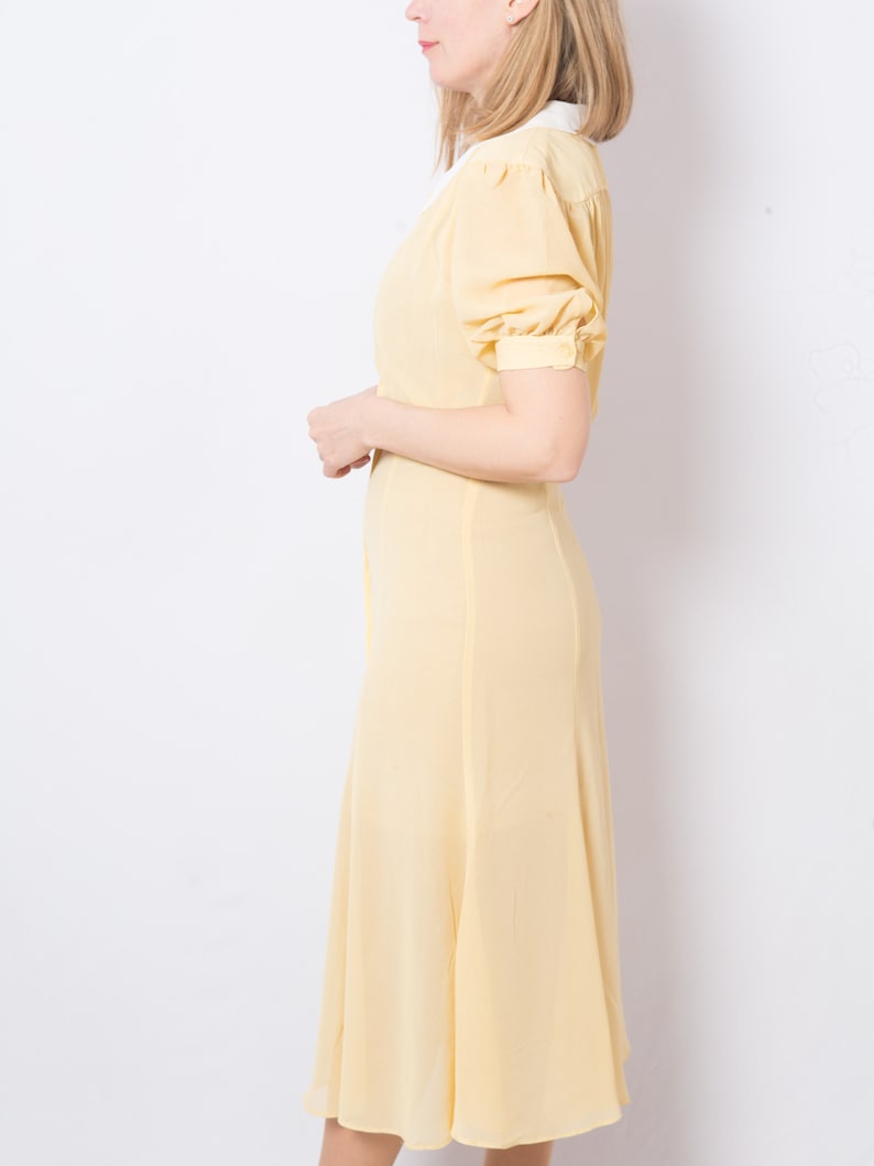 Vintage Wallis Exclusive Sheer Polka Dot Dress 40s Style Dress Light Yellow Dress Button Through Dress Small Size image 3