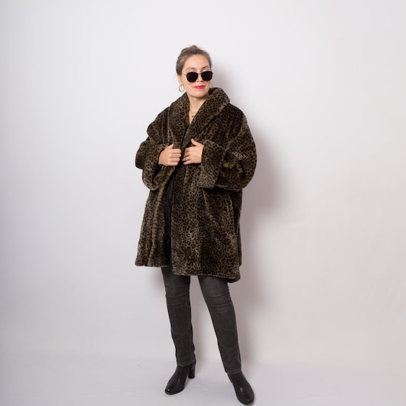 Vintage Dark Brown Oversized Leopard Print Coat Fa