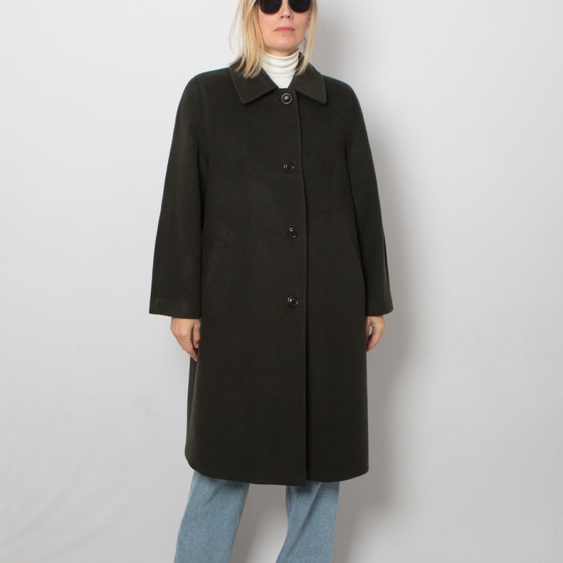 Long manteau en laine vert LUX Caban en laine pardessus simple boutonnage cadeau de taille moyenne pour petite amie femme soeur image 1