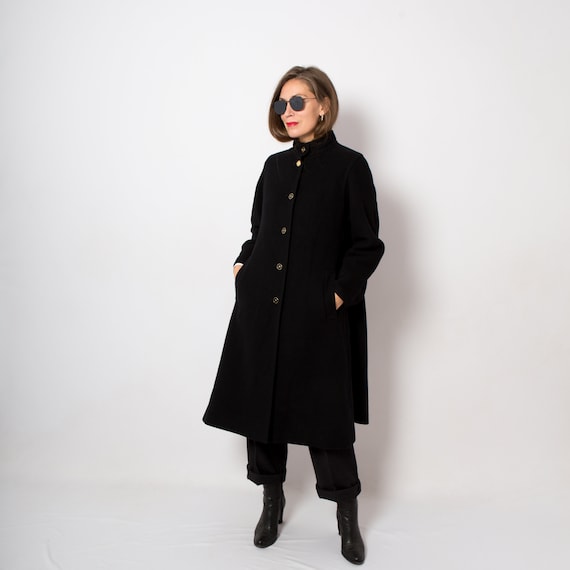 LOUIS FERAUD Black Wool Coat Women Princess Coat M