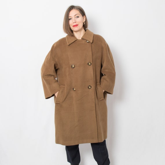 90s Persona Brown Wool Coat Oversized Double Breasted Wool Coat Brown Camel Cashmere Coat Soft Overcoat Soft Fit S, M Size Made in Italy
