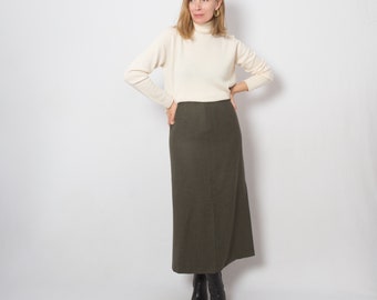 Vintage Forest Green Skirt Long Wool Skirt Medium Size W 27 Gift for Girlfriend Wife
